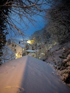 a pile of snow on a street at night at Haus am Wald Radlerrast in Bad Sooden-Allendorf +20 photos