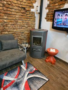 a living room with a fireplace and a couch and a television at Casa GiuBarElla in Vanzago