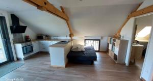 a room with a kitchen with a couch in it at Maison de 50m2 à la campagne in Pirmil