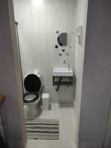 a bathroom with a toilet and a sink at Quarto Paulínia 2 in Paulínia