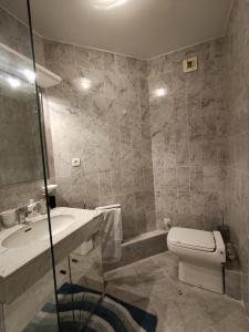 a bathroom with a toilet and a sink and a shower at Victoria Plaza in Menton +15 photos