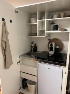 a small kitchen with a sink and a counter at Goodie Room I Apartment I Würzburg Estenfeld in Estenfeld +10 photos