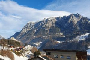 a view of a mountain with snow on the ground at Haus Nadegger in Werfen