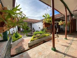 a courtyard of a house with plants at Hotel Casa Antigua Buga in Buga +8 photos