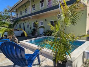 a house with a pool and two chairs and a palm tree at Jacqueline's Court in Mount Pleasant