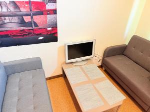 a living room with a tv and a couch at ハイツ清水102 in Nagasaki