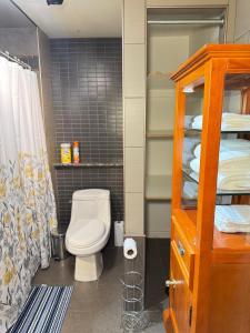 a small bathroom with a toilet and a cabinet at Residence Havre d'abraham in Laval +47 photos