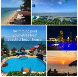 a collage of photos of a swimming pool and the beach at Lanta Beautiful beach house 1 in Phra Ae beach