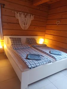 a room with two beds in a sauna at Apartmány u vlčích jam in Petrovice