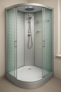 a shower with a glass door in a bathroom at Pension na hranici in Železná Ruda +65 photos