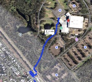 a map of a road with a blue trail at Family Friendly One Bedroom Studio in Brisbane +4 photos