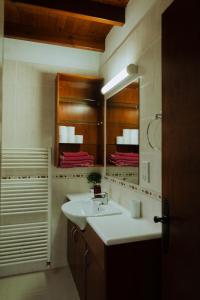 a bathroom with a sink and a mirror at Koutsini Villa in Pano Akourdalia +42 photos