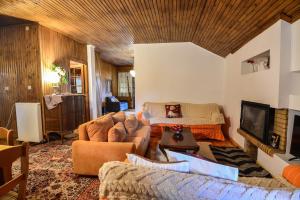 a living room with a couch and a tv at Casa di Fiamengo in Ano Trikala