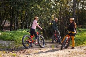 a group of people riding bikes on a trail at Lammasmäe Puhkekeskus in Linnuse