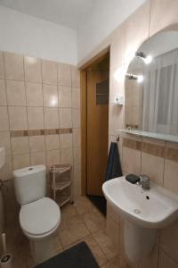 a bathroom with a white toilet and a sink at Kalipso nad Jeziorem Białym in Okuninka +21 photos