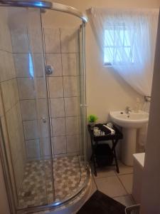 a bathroom with a shower and a sink at 33 On Loop, Flat 2 in Ladybrand +17 photos