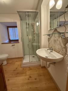 a bathroom with a shower and a sink at Il Molino nel bosco - PT in Alleghe +20 photos