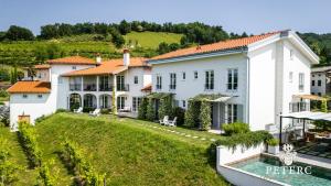 a large white house with a yard and a pool at Peterc Vineyard Estate in Kojsko