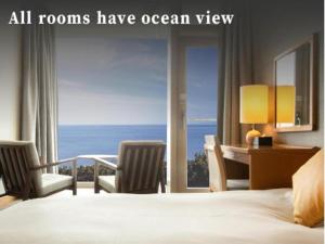 a hotel room with a bed and a desk and chairs at Kamakura Prince Hotel in Kamakura +77 photos