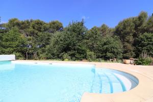 an empty swimming pool with trees in the background at Holiday Home nature and swimming pool in Provence ! in Mérindol +26 photos
