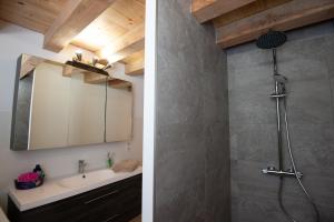 a bathroom with a shower and a sink at Gîte de montredon in Cubières +31 photos