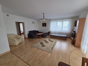a living room with a couch and a table at Apartamenty Cafe Wielbark in Wielbark