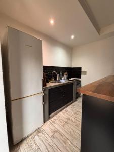 a kitchen with a white refrigerator and a sink at Rincon de Tucuns in San José del Rincón +12 photos
