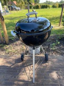 a bbq grill sitting on a brick ground at Slapen bij Uppruna in Chaam