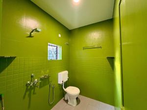 a green bathroom with a toilet and a shower at The Habitat By Locomo in Mandrem +77 photos