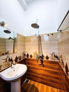 a bathroom with a shower and a sink at Cloud View Family Villa in Kandy +16 photos