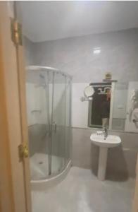 a bathroom with a shower and a sink at Nile Plaza Guest House in Aswān