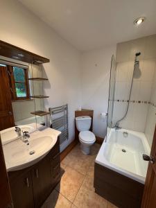 a bathroom with a sink and a tub and a toilet at Whitehall Farm in Caerleon +22 photos