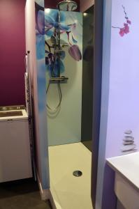 a shower stall in a bathroom with a shower at LILOA in La Bourboule
