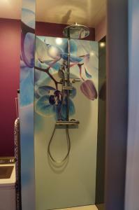 a shower in a bathroom with a painting on the wall at LILOA in La Bourboule