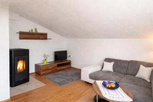 a living room with a couch and a fireplace at Apartment Fischer in Tarrenz