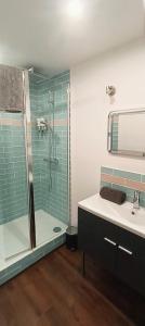 a bathroom with a shower and a sink and a glass shower at Le Grand Barrois in Crécy-la-Chapelle +62 photos