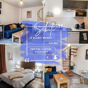 a collage of photos of a living room and kitchen at Sibiti, charmant 2 pièces à 20 minutes de Paris in Le Blanc-Mesnil