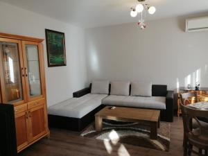 a living room with a couch and a table at Апартамент Light blue in Troyan