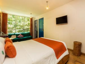 a bedroom with a large bed and a window at Hotel Casa Anzures in Mexico City