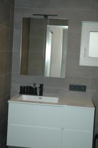 a bathroom with a sink and a mirror at Vakantiewoning Duinviooltje-Koksijde in Koksijde +6 photos