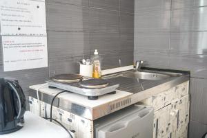 a kitchen with a sink and a stove with two pans at Alpazur in Nice +146 photos