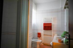 a small bathroom with a toilet and a sink at Casa Gabry - your first step in the Dolomites in Belluno +13 photos