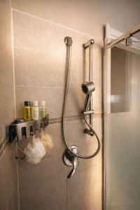 a shower with a shower head in a bathroom at Oasi Domese Appartamento Centrale in Domodossola