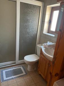 a bathroom with a toilet and a sink and a shower at Traditional Stay in Archangelos
