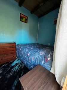a small bedroom with a bed and a dresser at Kutral-Ko in Hornopiren