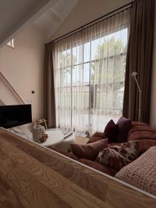 a bedroom with a large window and a bed at BLUSH Bed and Breakfast in Sprundel