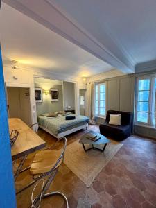 a large bedroom with a bed and a couch at Studio parvis Cloitre Notre Dame in Chartres