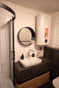 a bathroom with a sink and a mirror at Dream Loft in Kłodzko