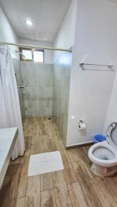 a bathroom with a toilet and a shower at Hotel Monserrat in Mérida +29 photos