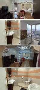 two pictures of a living room and a living room at Hotel Sir Orhideea in Bucharest +31 photos